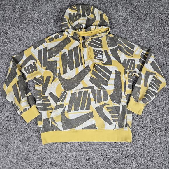 Nike Hoodie Mens Large Yellow AOP Swoosh Logo Pullover DB4607-761 - Picture 1 of 14